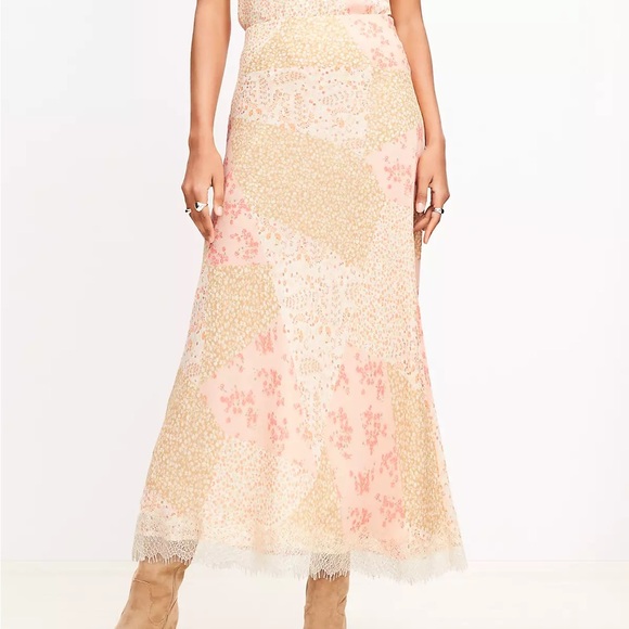 Loft Floral Lace Trim Bias Midi Skirt - Picture 2 of 2